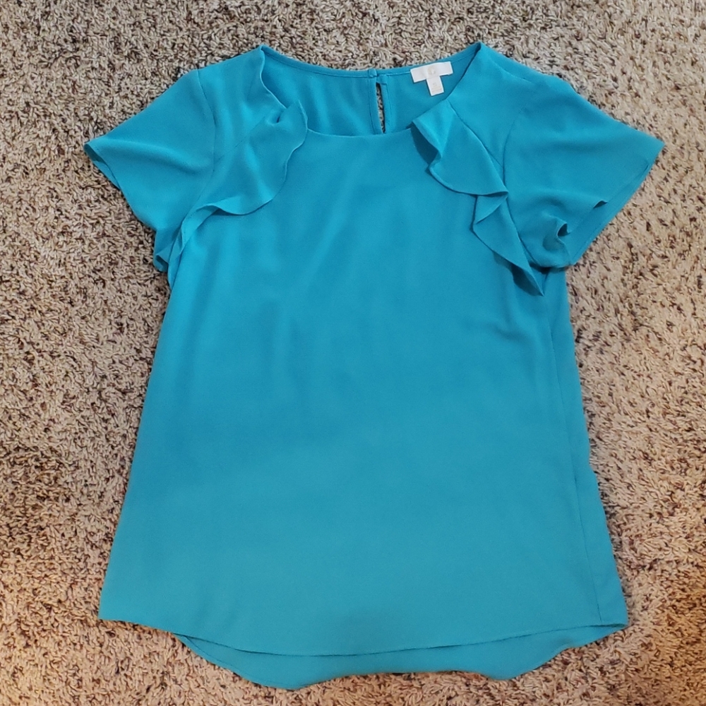 Flowy turquoise polyester blouse, size small